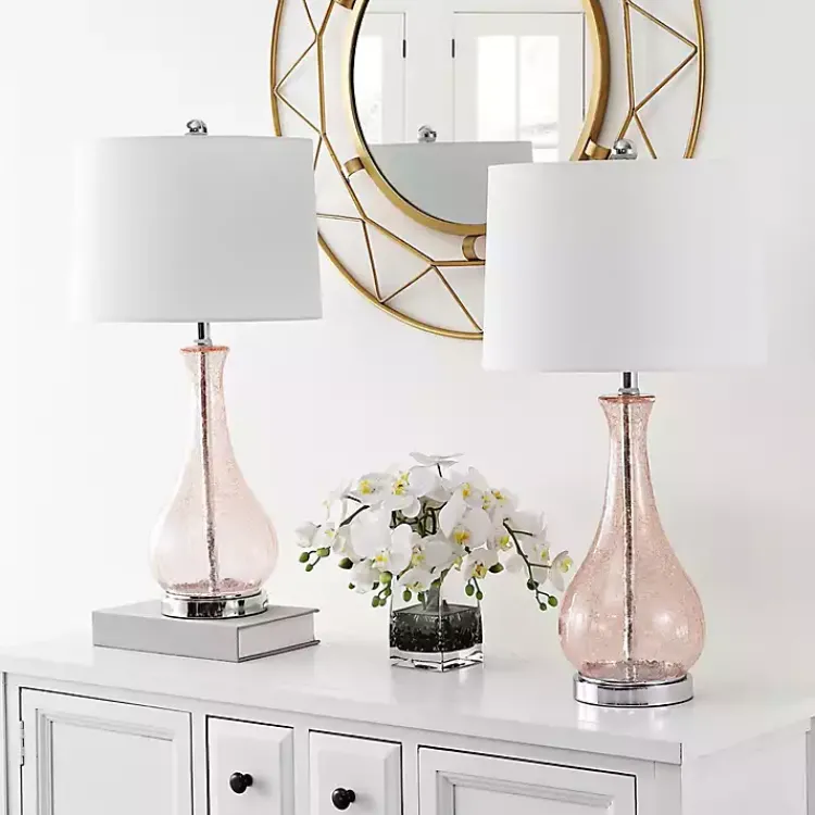Kirklands Home Blush Crackle Glass Teardrop Table Lamp Ivory
