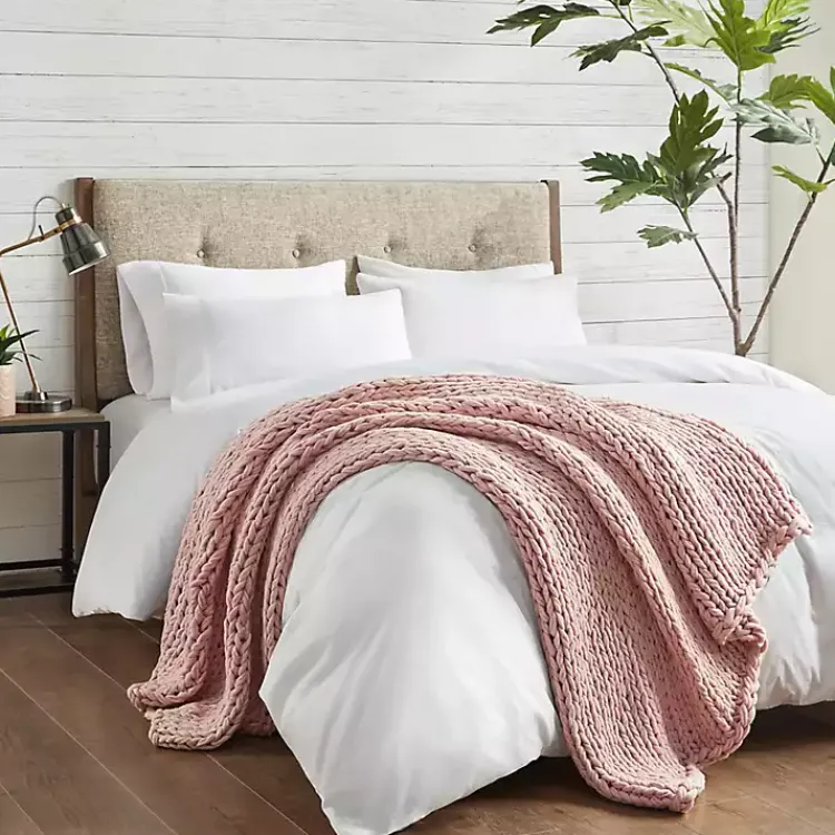 Blankets & Throws>Kirklands Home Blush Hand Made Chunky Double Knit Throw Blanket Pink