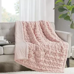 Blankets & Throws>Kirklands Home Blush Ruched Faux Fur Throw Pink
