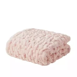 Blankets & Throws>Kirklands Home Blush Ruched Faux Fur Throw Pink