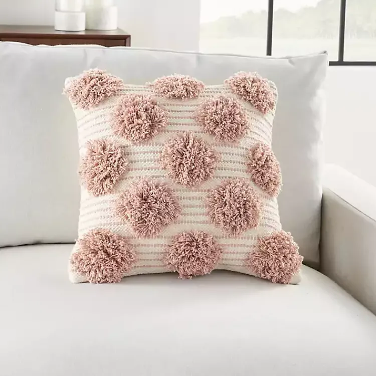 Pillows>Kirklands Home Blush Tufted Pom Poms Throw Pillow Pink