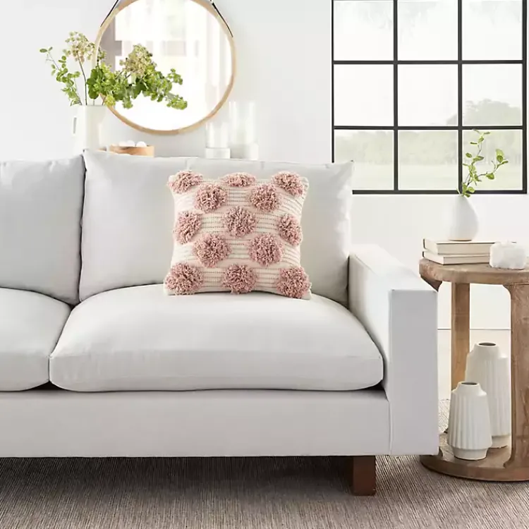 Pillows>Kirklands Home Blush Tufted Pom Poms Throw Pillow Pink