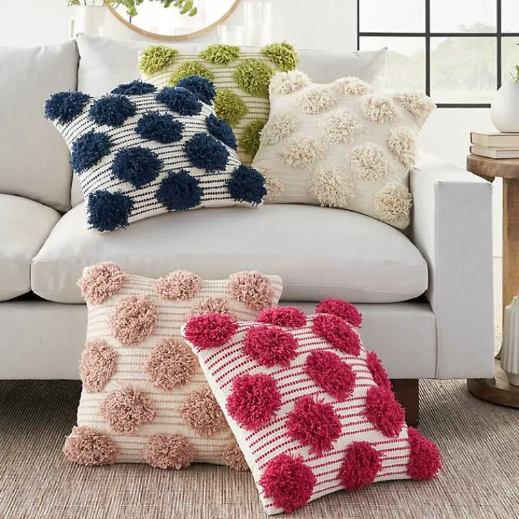 Pillows>Kirklands Home Blush Tufted Pom Poms Throw Pillow Pink