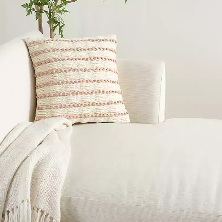 Pillows>Kirklands Home Blush Woven Knotted Stripes Throw Pillow Pink