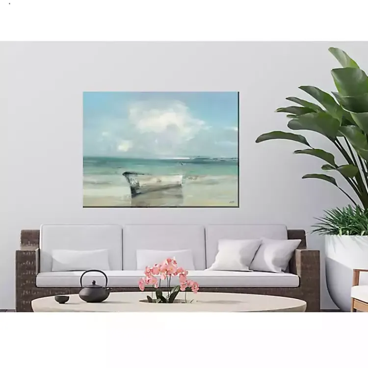 Kirklands Home Boat on Shore Outdoor Canvas Art Print Blue Hot