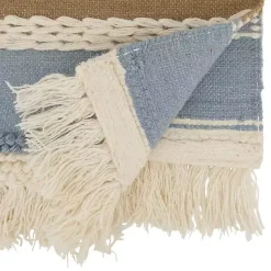 Kirklands Home Boho Blue and Cream Woven Wool Table Runner New