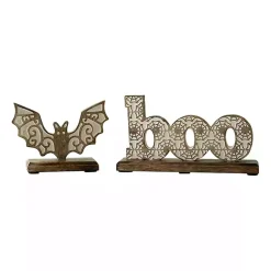 Halloween>Kirklands Home Boo and Bat Wooden Figurines, Set of 2