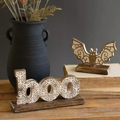 Halloween>Kirklands Home Boo and Bat Wooden Figurines, Set of 2