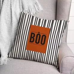 Halloween>Kirklands Home Boo Black and White Stripes Throw Pillow