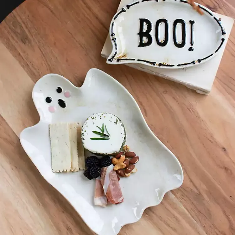 Halloween>Kirklands Home Boo Ghost Ceramic Platters, Set of 2 White