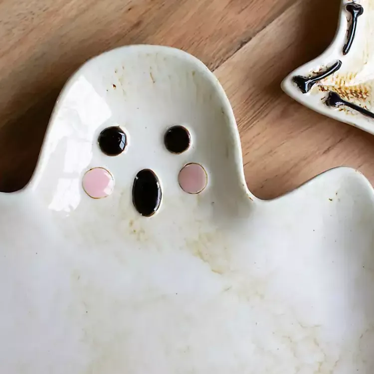 Halloween>Kirklands Home Boo Ghost Ceramic Platters, Set of 2 White