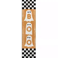 Halloween>Kirklands Home Boo Ghosts Checkered Porch Board