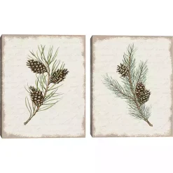 Christmas Art & Wall Decor>Kirklands Home Botanical Pine Spruce Canvas Art Prints, Set of 2