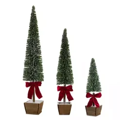 Christmas Arrangements & Garland>Kirklands Home Bottle Brush Pine Christmas Trees, Set of 3 Green