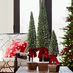 Christmas Arrangements & Garland>Kirklands Home Bottle Brush Pine Christmas Trees, Set of 3 Green