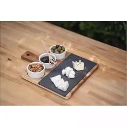 Kirklands Home 3-Bowl Slate and Wood Serving Board