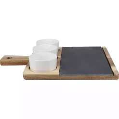 Kirklands Home 3-Bowl Slate and Wood Serving Board
