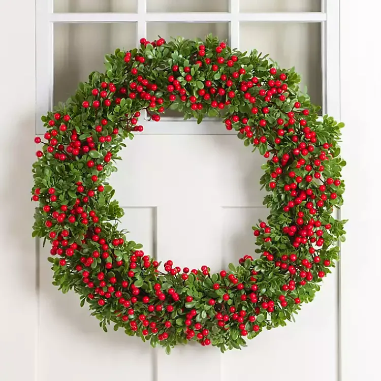 Wreaths>Kirklands Home Boxwood and Red Berry Christmas Wreath