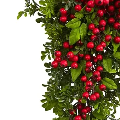 Christmas Wreaths>Kirklands Home Boxwood Berry Floral Christmas Teardrop
