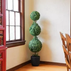 Trees & Topiaries>Kirklands Home Boxwood Triple Topiary in Decorative Black Pot