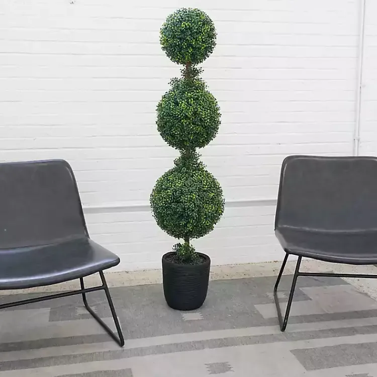 Trees & Topiaries>Kirklands Home Boxwood Triple Topiary in Decorative Black Pot