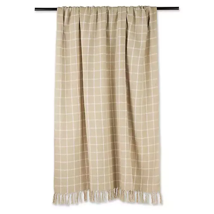Blankets & Throws>Kirklands Home Brandy Plaid Fringed Throw Tan