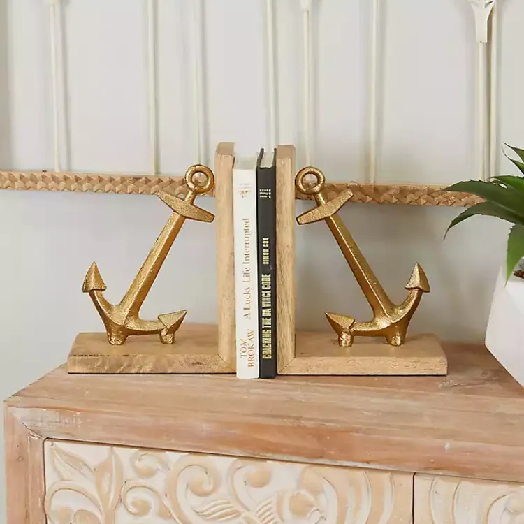 Decorative Accents>Kirklands Home Brass Anchor Bookends, Set of 2