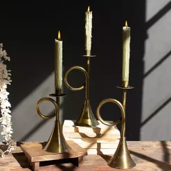 Candle Holders>Kirklands Home Brass Antique Trumpet Candle Holders, Set of 3 Gold