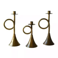 Candle Holders>Kirklands Home Brass Antique Trumpet Candle Holders, Set of 3 Gold