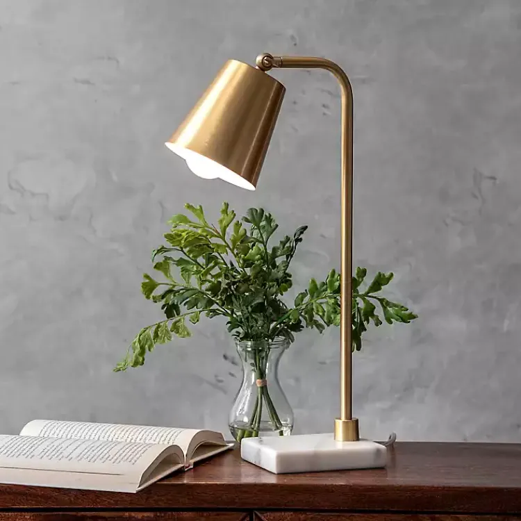 Kirklands Home Brass Cone Desk Lamp with Marble Base Gold Clearance
