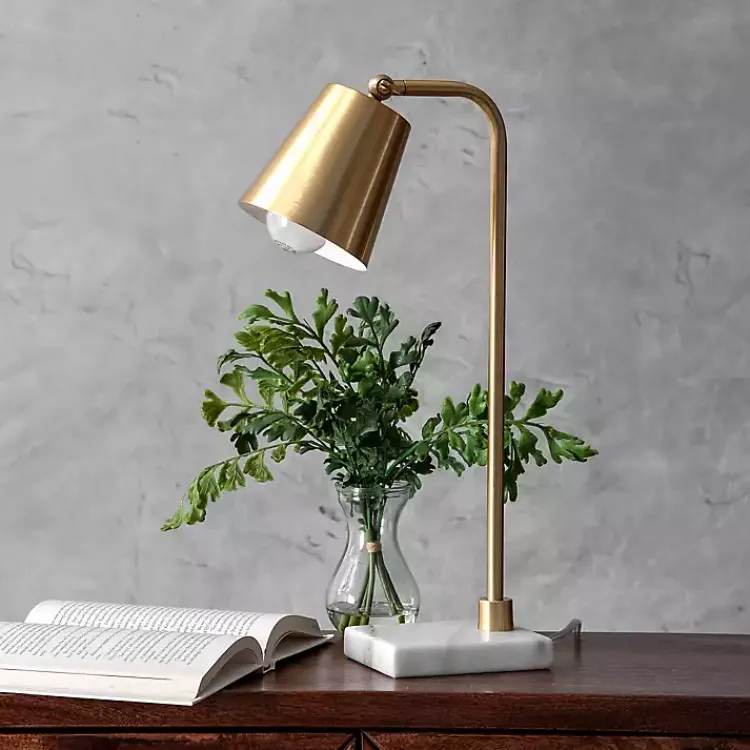 Kirklands Home Brass Cone Desk Lamp with Marble Base Gold Clearance