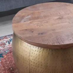 Kirklands Home Brass Hammered Drum Storage Coffee Table Brown