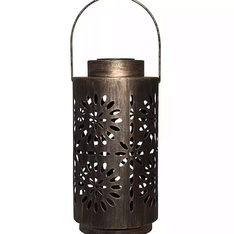 Kirklands Home Brass Metal Flower Cutout Solar Lantern Brown Best