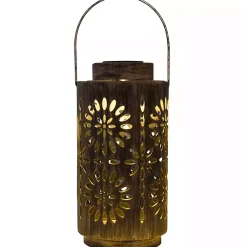 Kirklands Home Brass Metal Flower Cutout Solar Lantern Brown Best