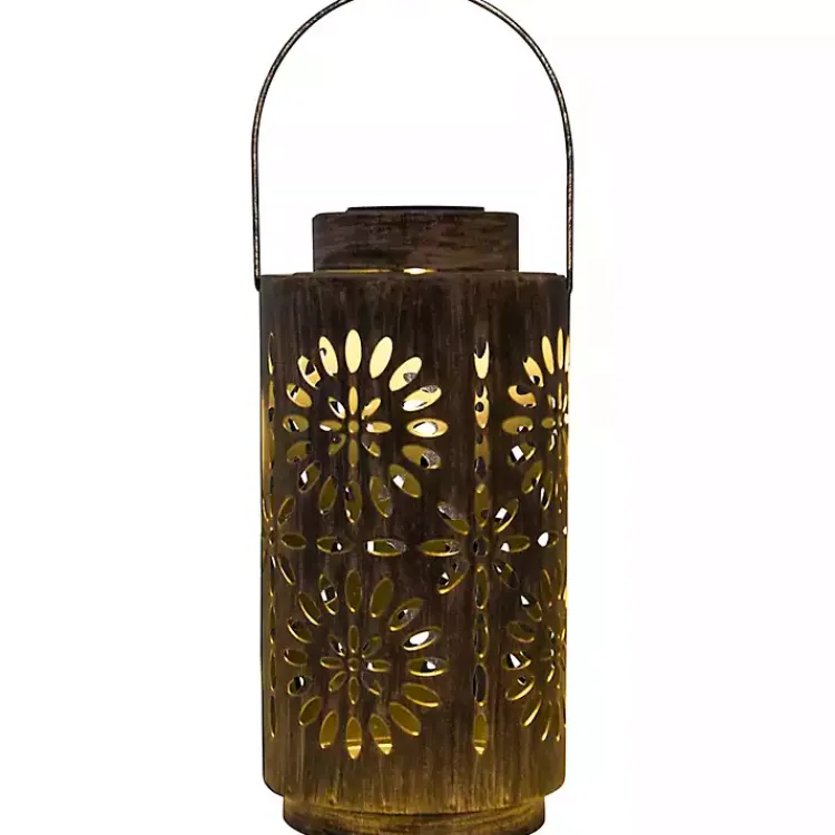 Kirklands Home Brass Metal Flower Cutout Solar Lantern Brown Best