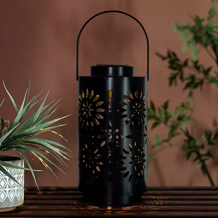 Kirklands Home Brass Metal Flower Cutout Solar Lantern Brown Best