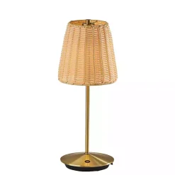 Kirklands Home Brass Metal Rattan Shade Cordless Table Lamp Gold