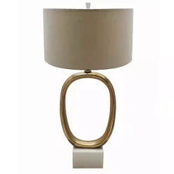 Kirklands Home Brass Oval and Marble Base Table Lamp Tan New