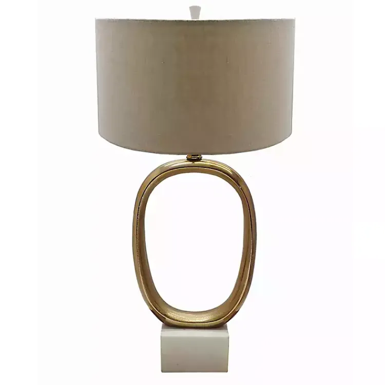 Kirklands Home Brass Oval and Marble Base Table Lamp Tan New