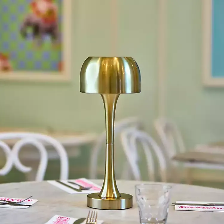 Kirklands Home Brass Tapered Dome Frosted Light Cordless Lamp Gold Outlet