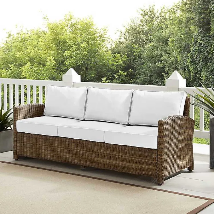 Kirklands Home Bren Wicker Sofa with Sunbrella Cushions Brown Outlet