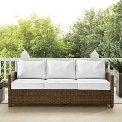 Kirklands Home Bren Wicker Sofa with Sunbrella Cushions Brown Outlet