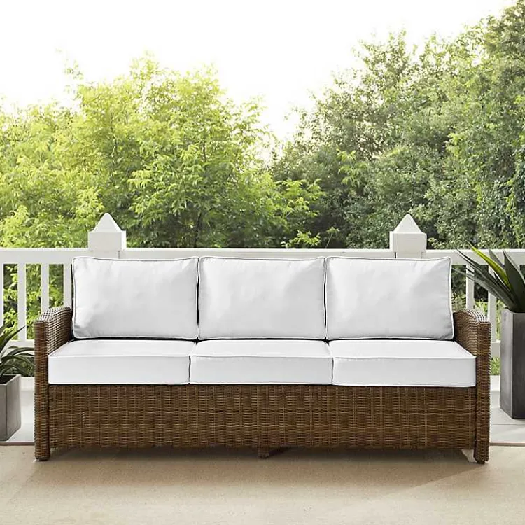Kirklands Home Bren Wicker Sofa with Sunbrella Cushions Brown Outlet