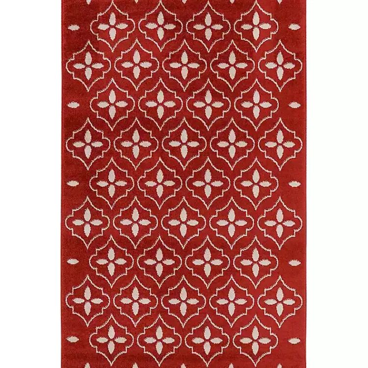 Kirklands Home Brick & Ivory Quatrefoil Indoor/Outdoor Rug, 4x6 New