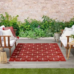 Kirklands Home Brick & Ivory Quatrefoil Indoor/Outdoor Rug, 4x6 New