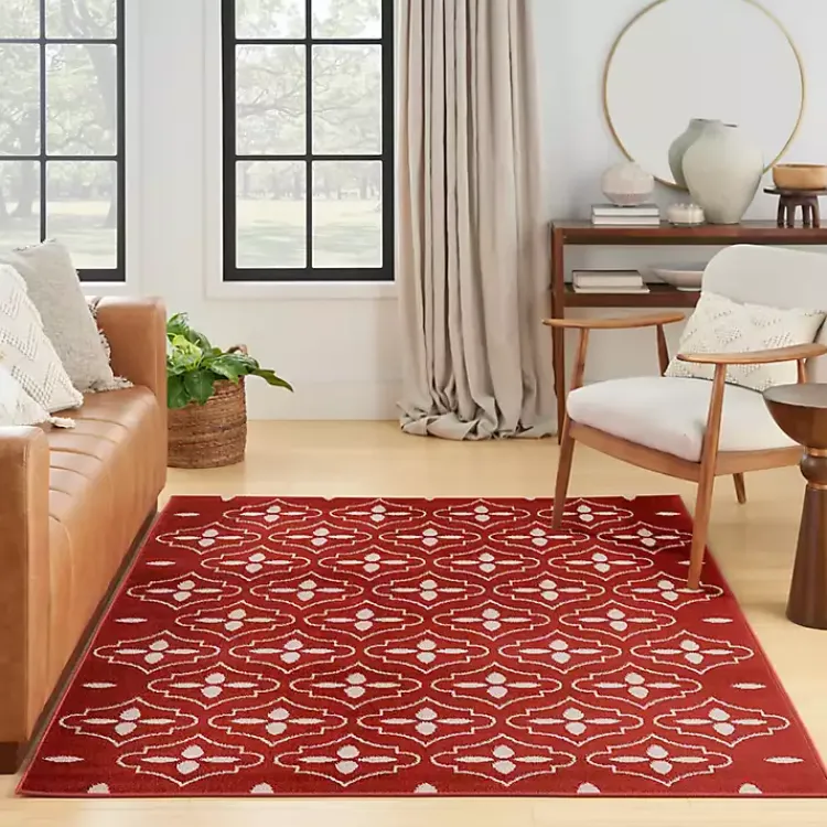 Kirklands Home Brick & Ivory Quatrefoil Indoor/Outdoor Rug, 4x6 New