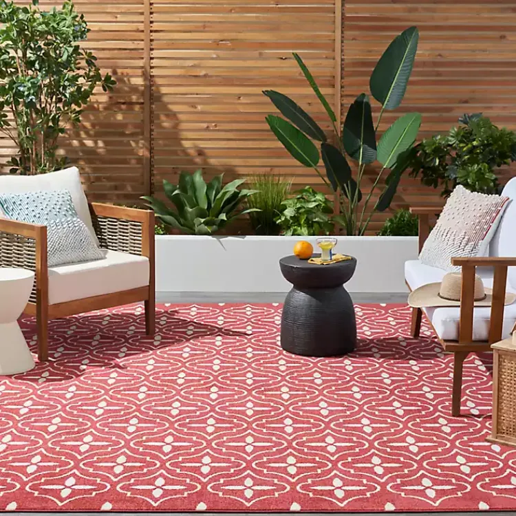 Kirklands Home Brick & Ivory Quatrefoil Indoor/Outdoor Rug, 5x7 Outlet