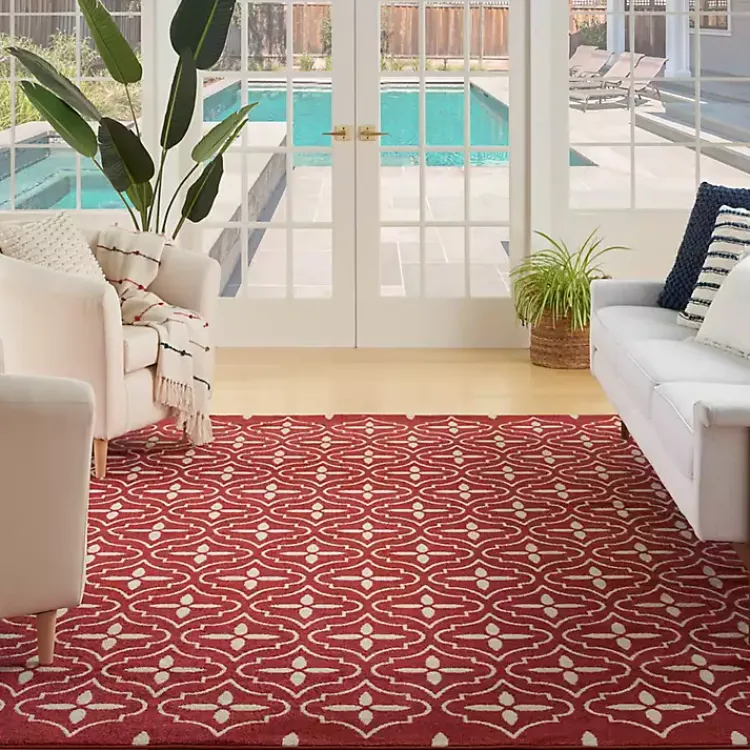 Kirklands Home Brick & Ivory Quatrefoil Indoor/Outdoor Rug, 5x7 Outlet