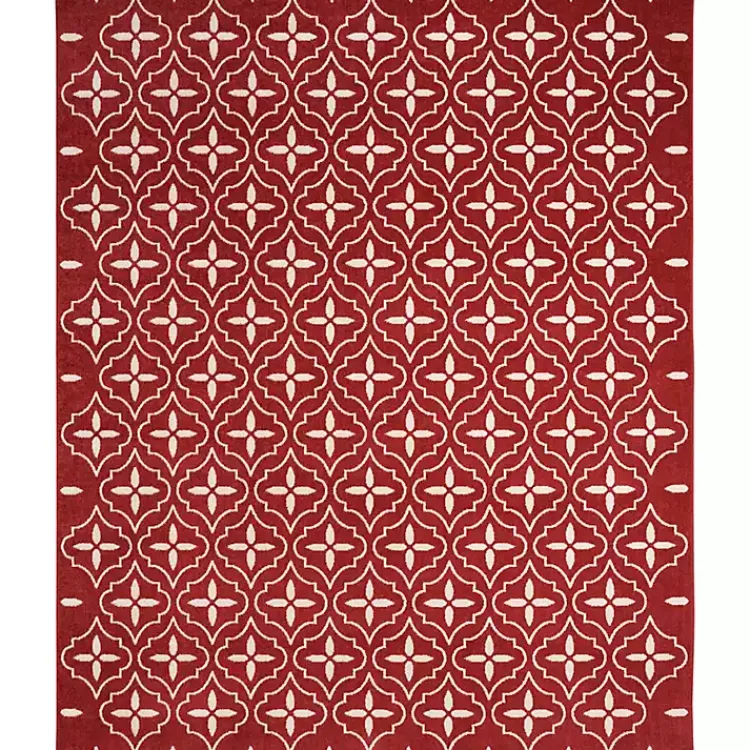 Kirklands Home Brick & Ivory Quatrefoil Indoor/Outdoor Rug, 8x10 New