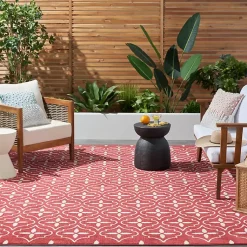 Kirklands Home Brick & Ivory Quatrefoil Indoor/Outdoor Rug, 8x10 New